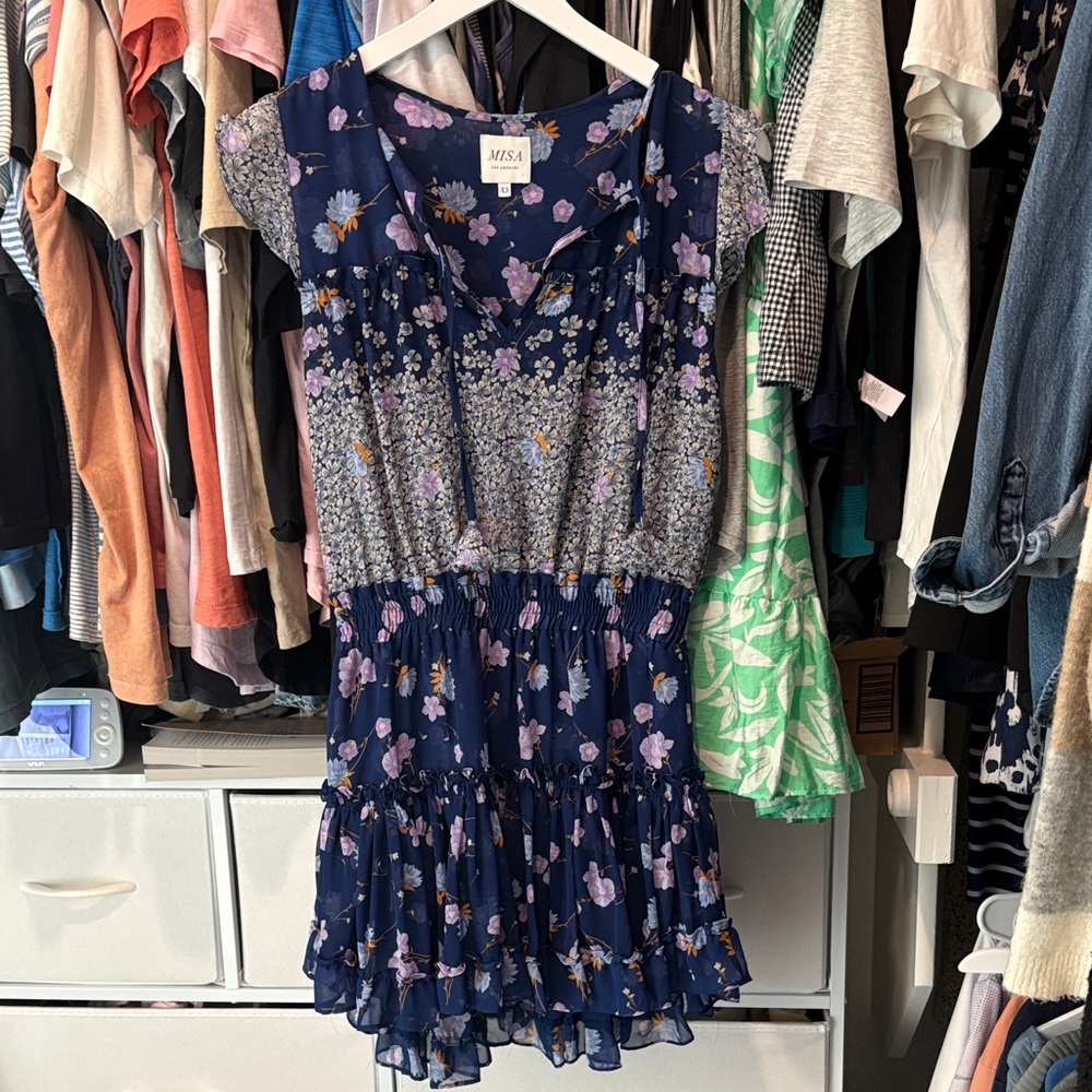Misa Los Angeles Navy and Lavender Floral Dress
